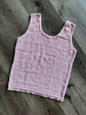 Vintage 80s HER Pink Textured Knit Tank Top Made in Canada M